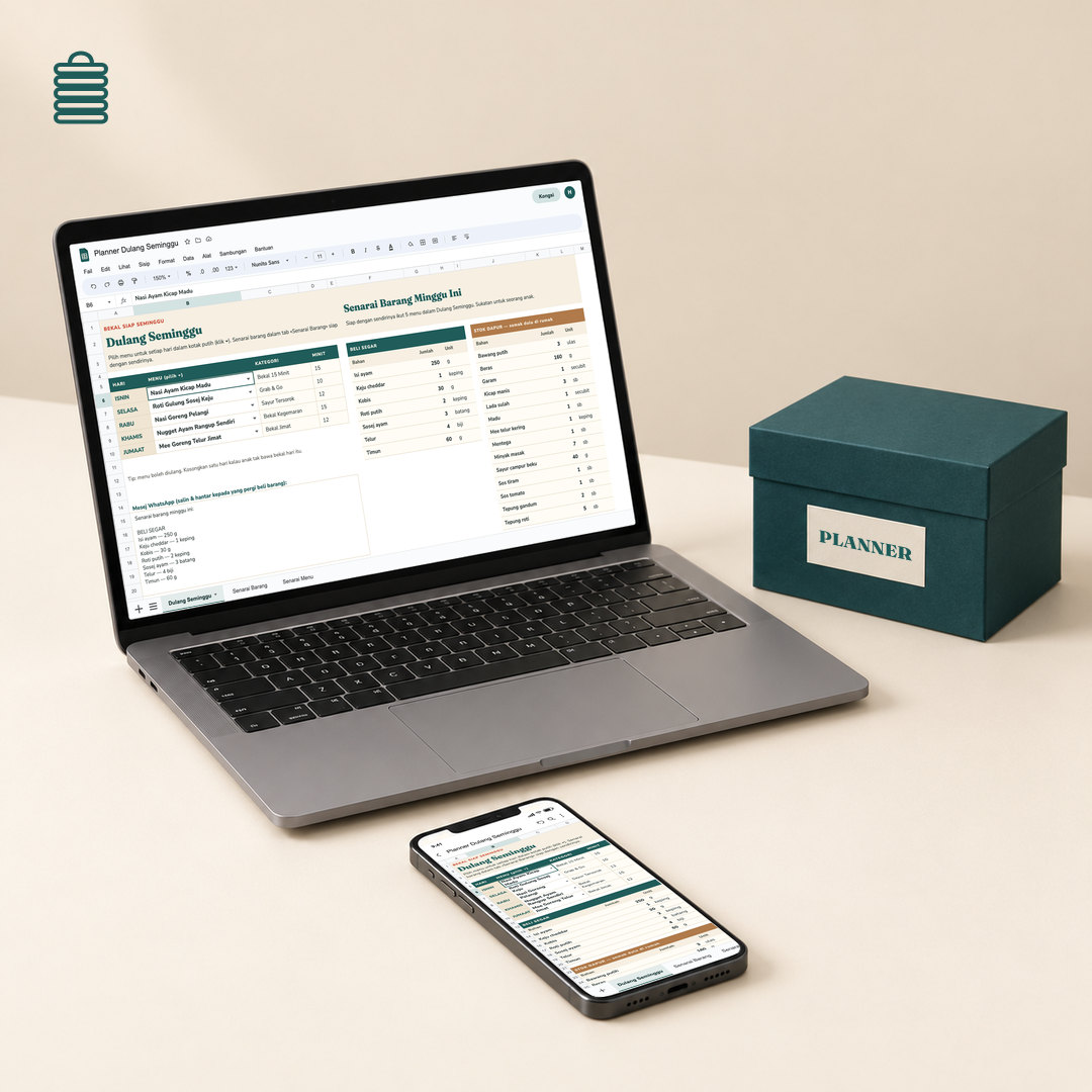 Kotak Planner Dulang Seminggu dan planner di telefon